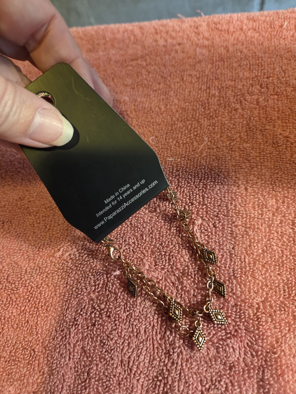 Gold-Tone Layered Diamond Charm Bracelet, Paparazzi.